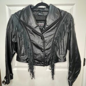 Wilson Black Leather Cropped Jacket with Fringe